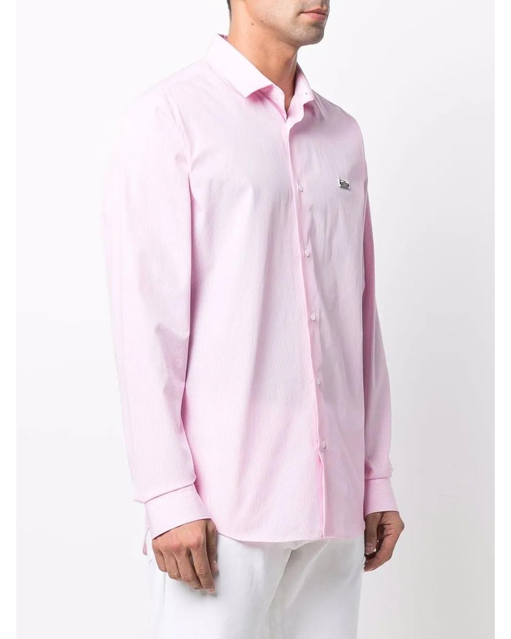 Philipp Plein Pink Skull-Print Striped Shirt for men