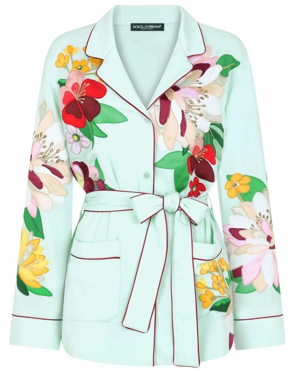 Dolce & Gabbana Blue Floral Applique Pajama-Style Top