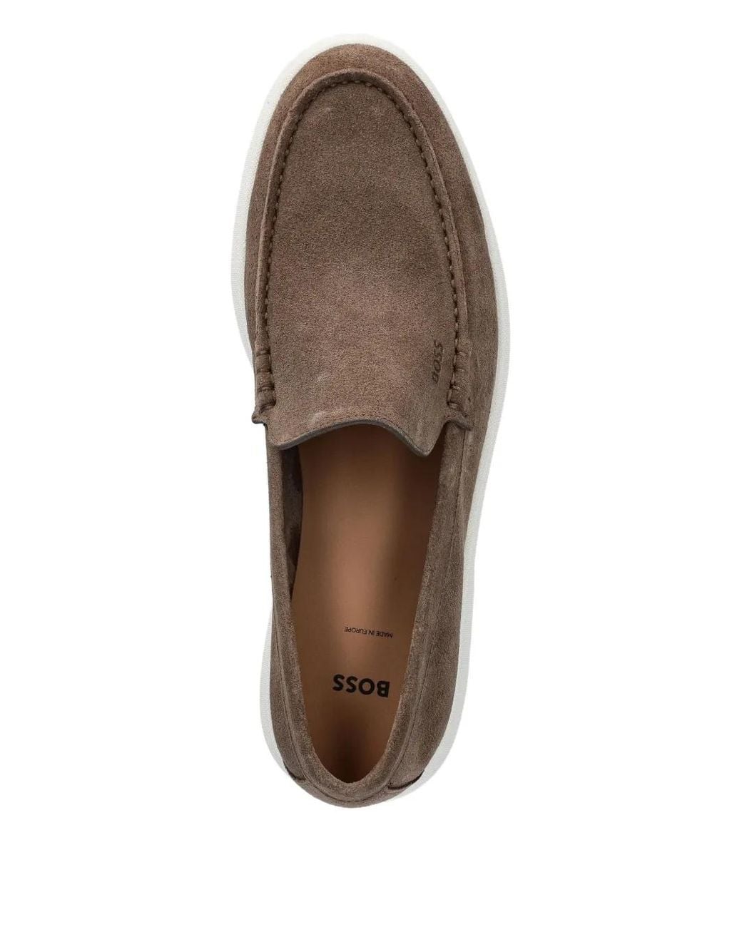 Boss Brown Suede Loafers With Emed Logo for men
