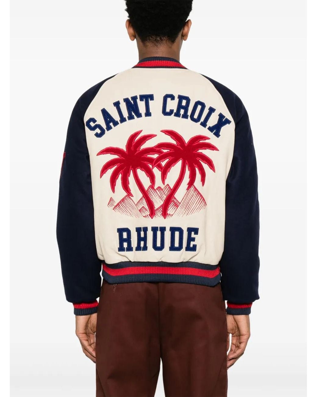 Rhude Blue St. Croix Varsity Jacket for men
