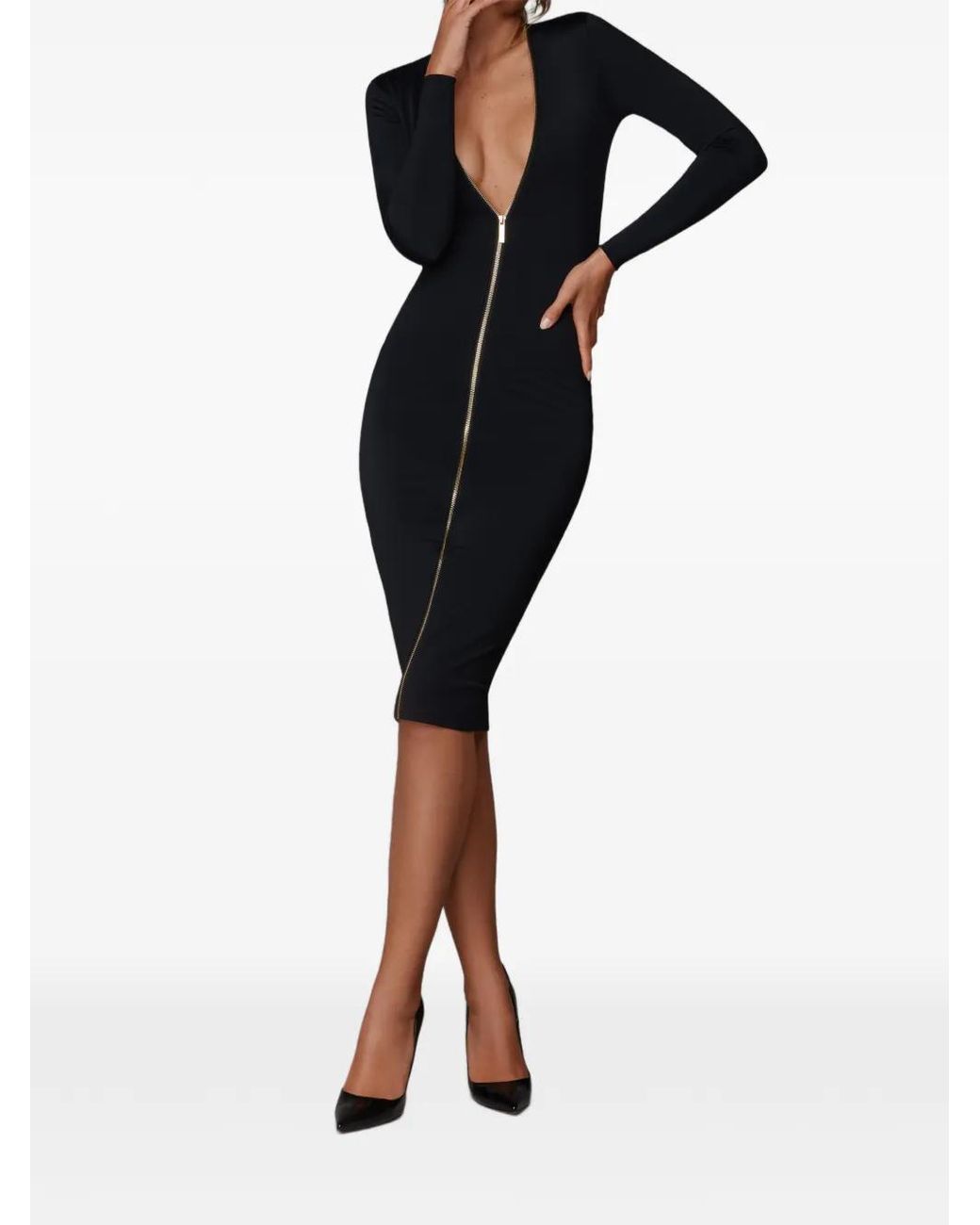 Maison Close Black Zip Stretch Midi Dress