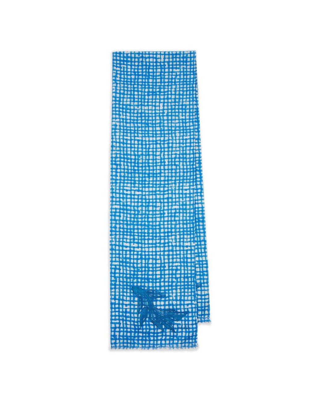 Paul Smith Blue Fish Check-Pattern Cotton Scarf for men