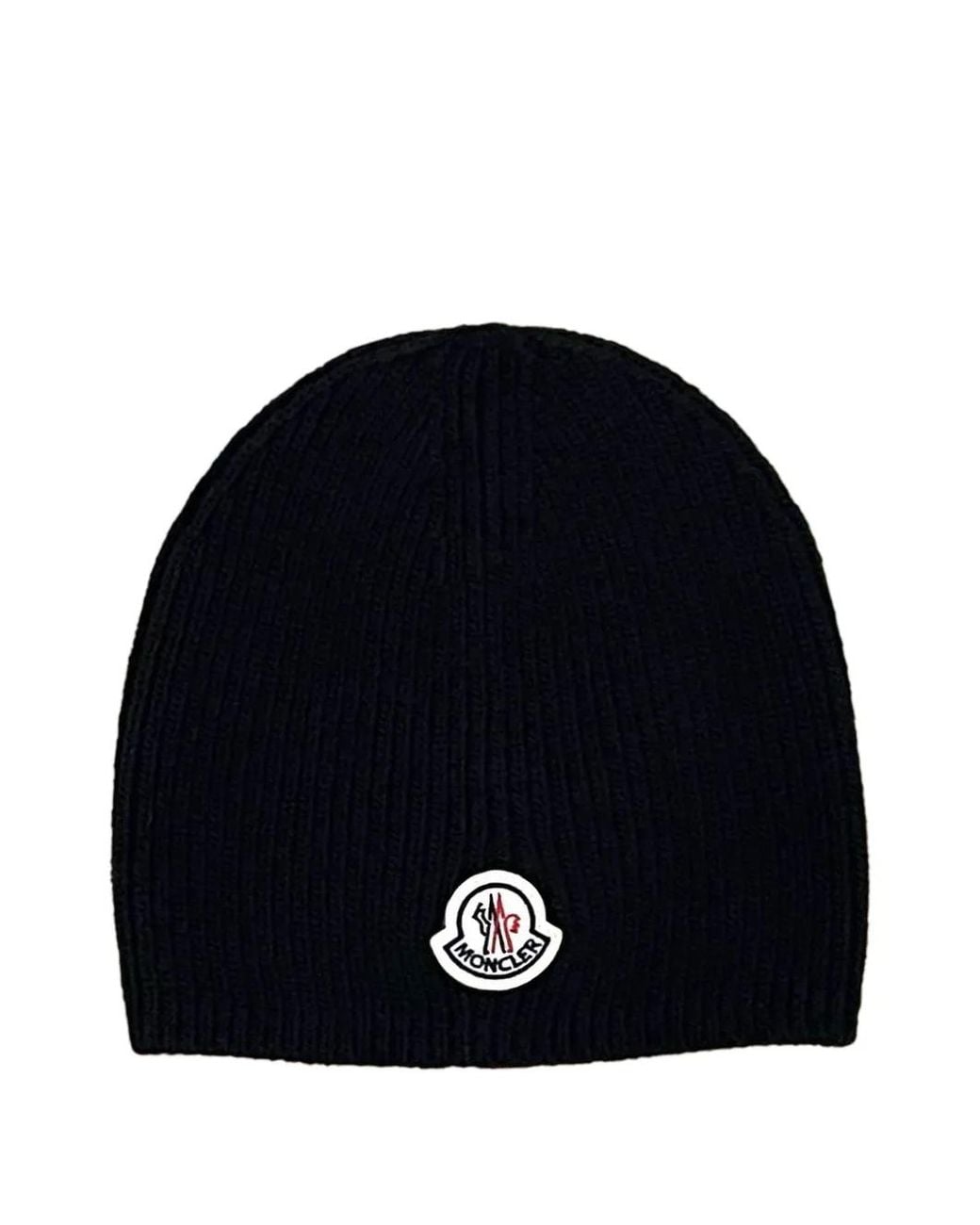 Moncler Gerippte Beanie Mit Logo-Patch in Blue für Herren
