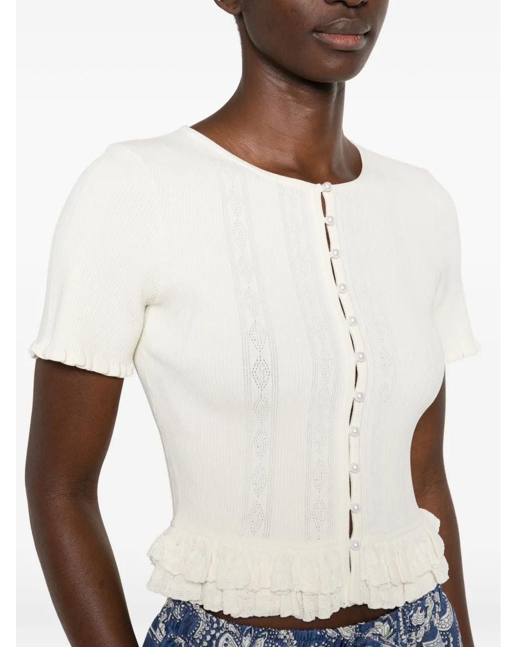 Sandro White Ruffled Knit Top