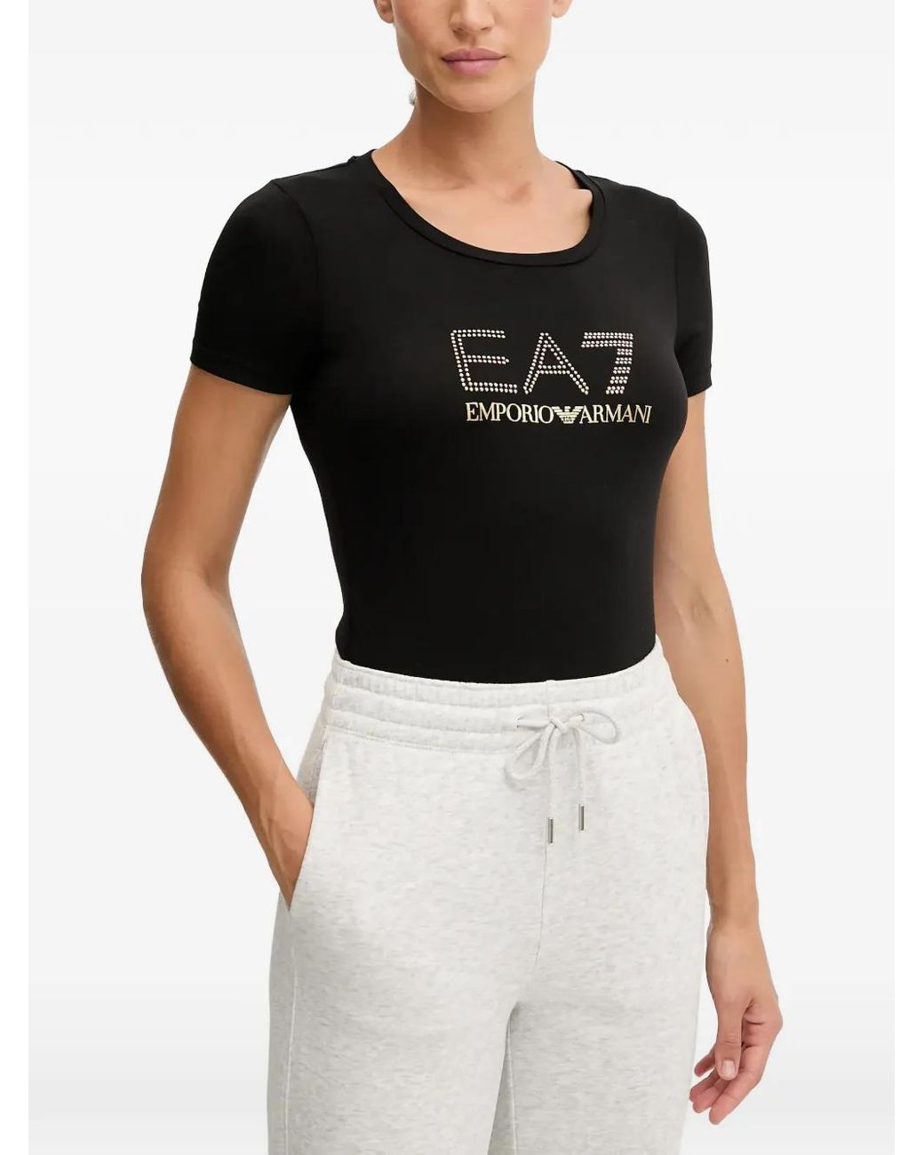 EA7 Black Embellished-Logo T-Shirt