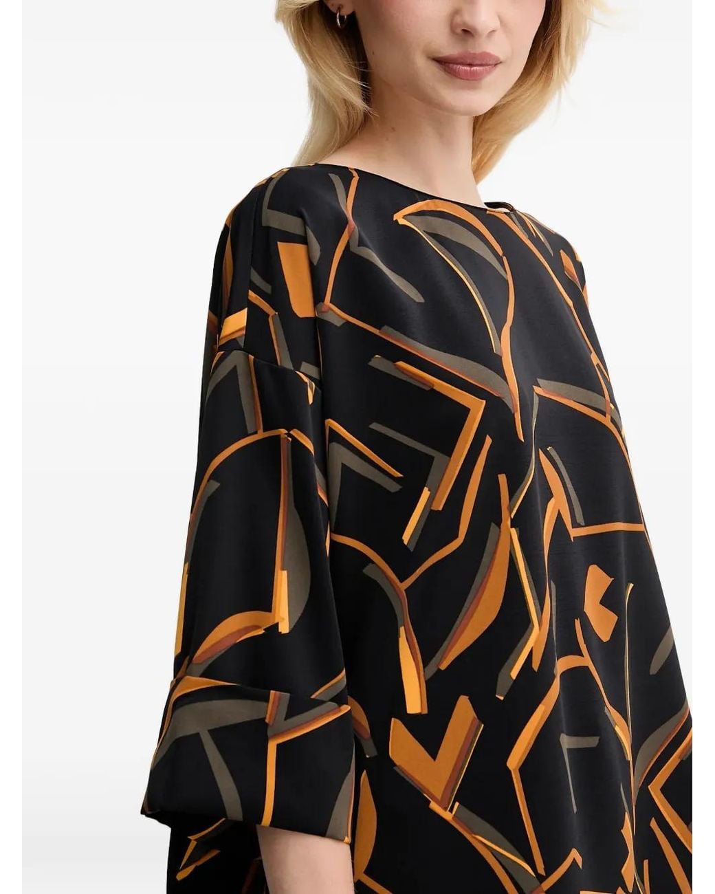 Joseph Ribkoff Black Geometric-Print Flared-Sleeve Blouse