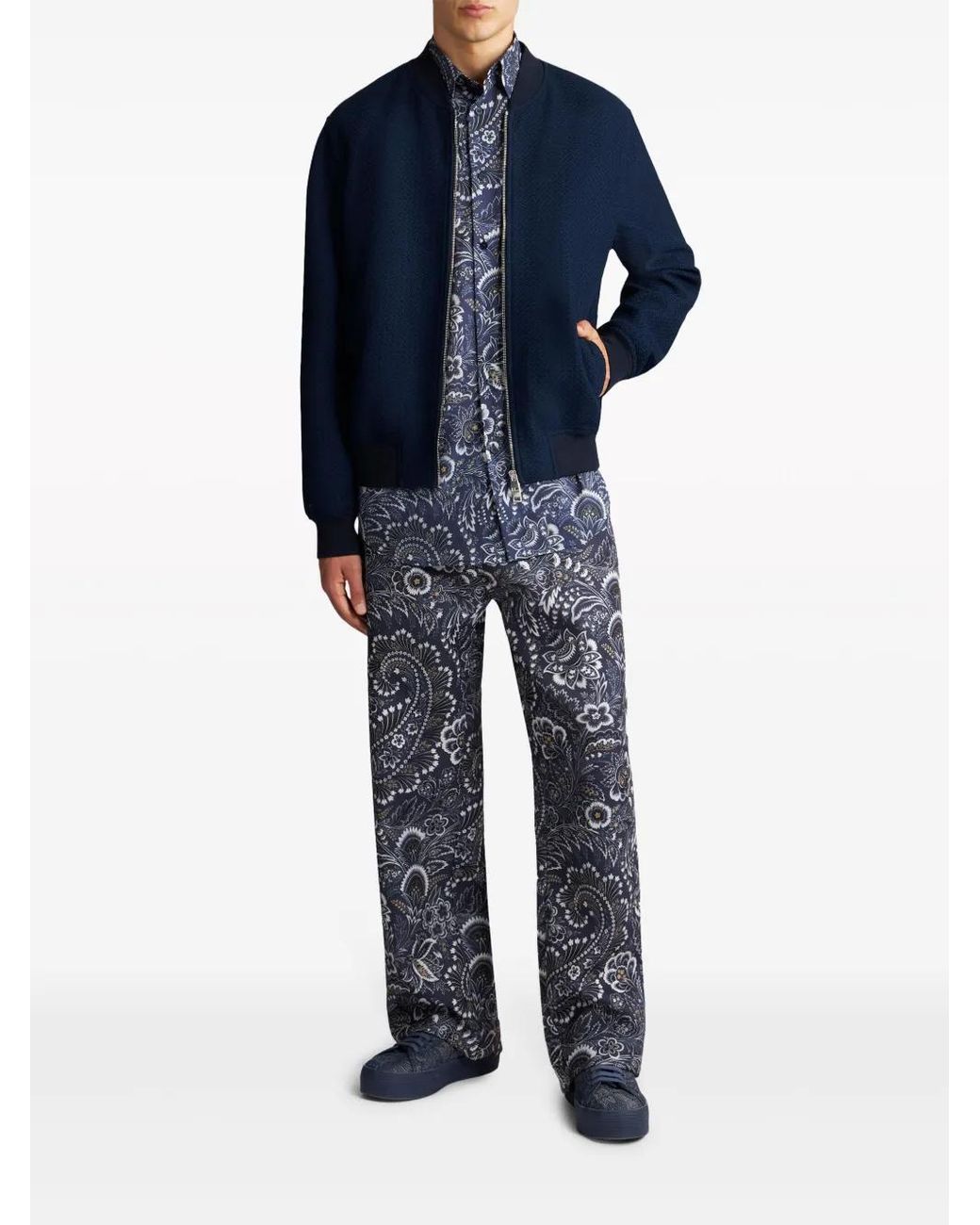 Etro Blue Textured Cotton Bomber Jacket for men