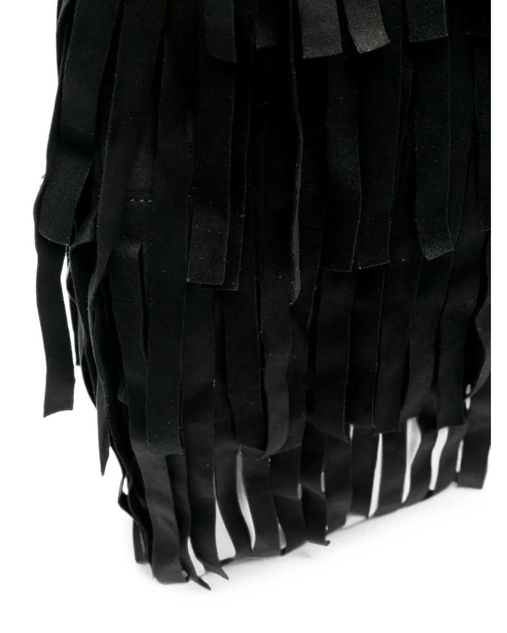 La Milanesa Black Large Aretha Fringed Shoulder Bag