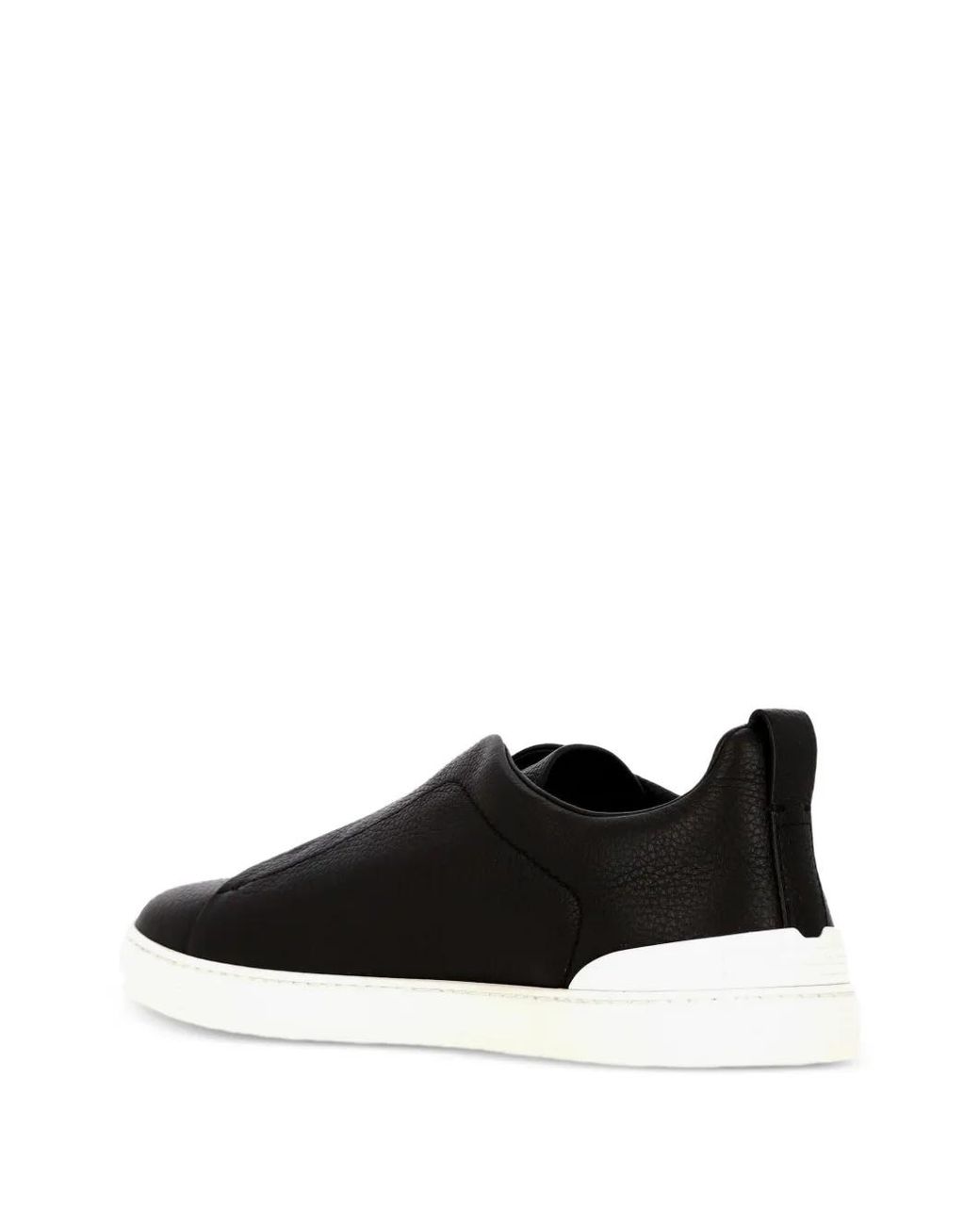 Zegna Black Triple Stitch Leather Sneakers for men