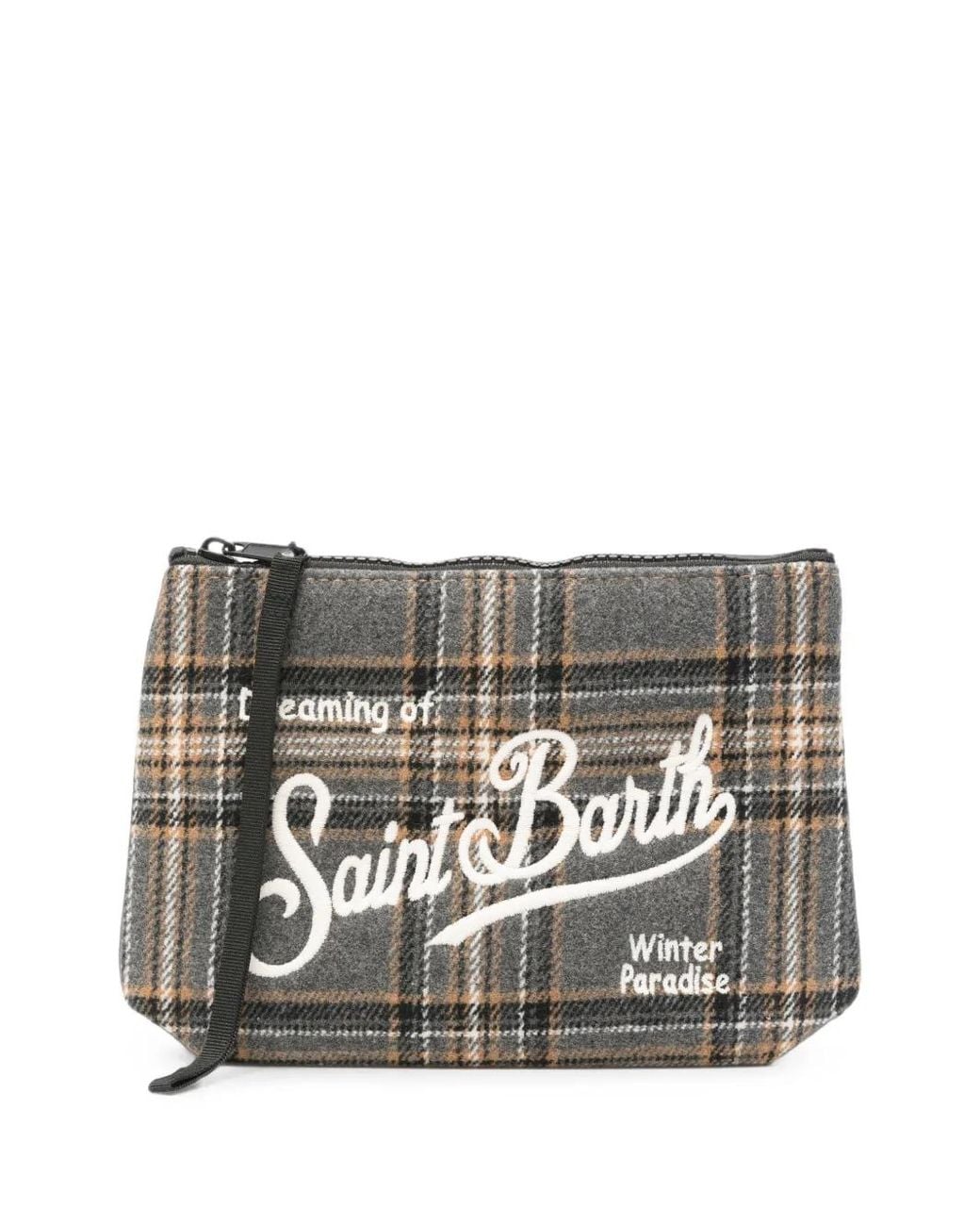 Mc2 Saint Barth Gray Aline Tartan Embroidered-Logo Clutch Bag