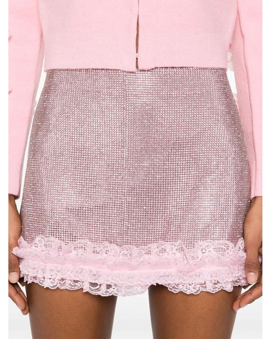 Self-Portrait Pink Crystal-Embellished Mini Skirt