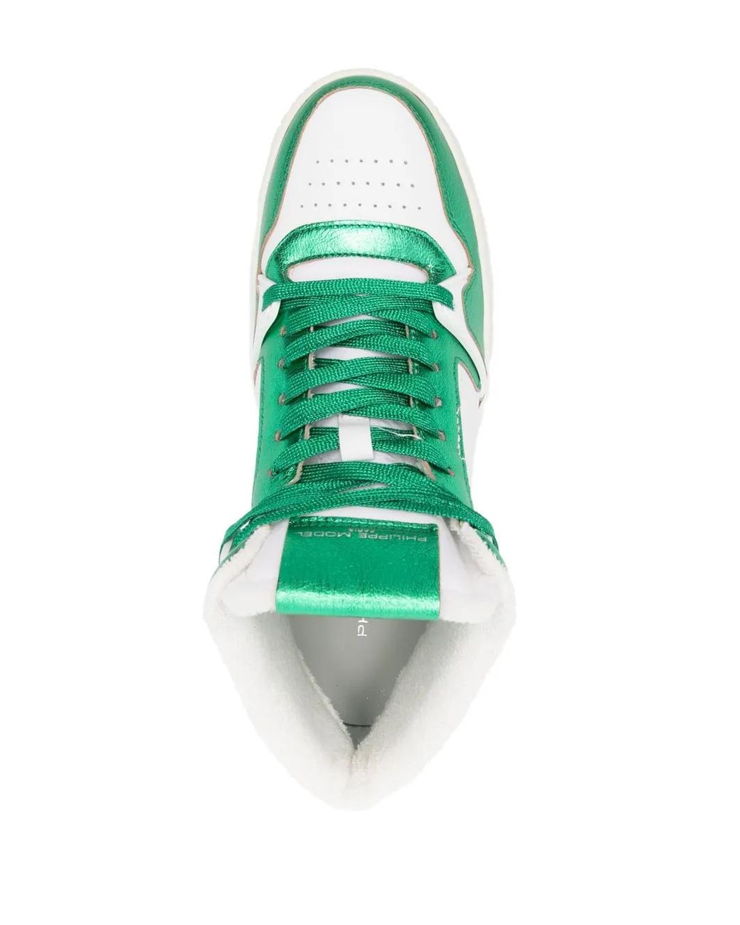 Philippe Model Green Panelled Leather Mid-Top Sneakers