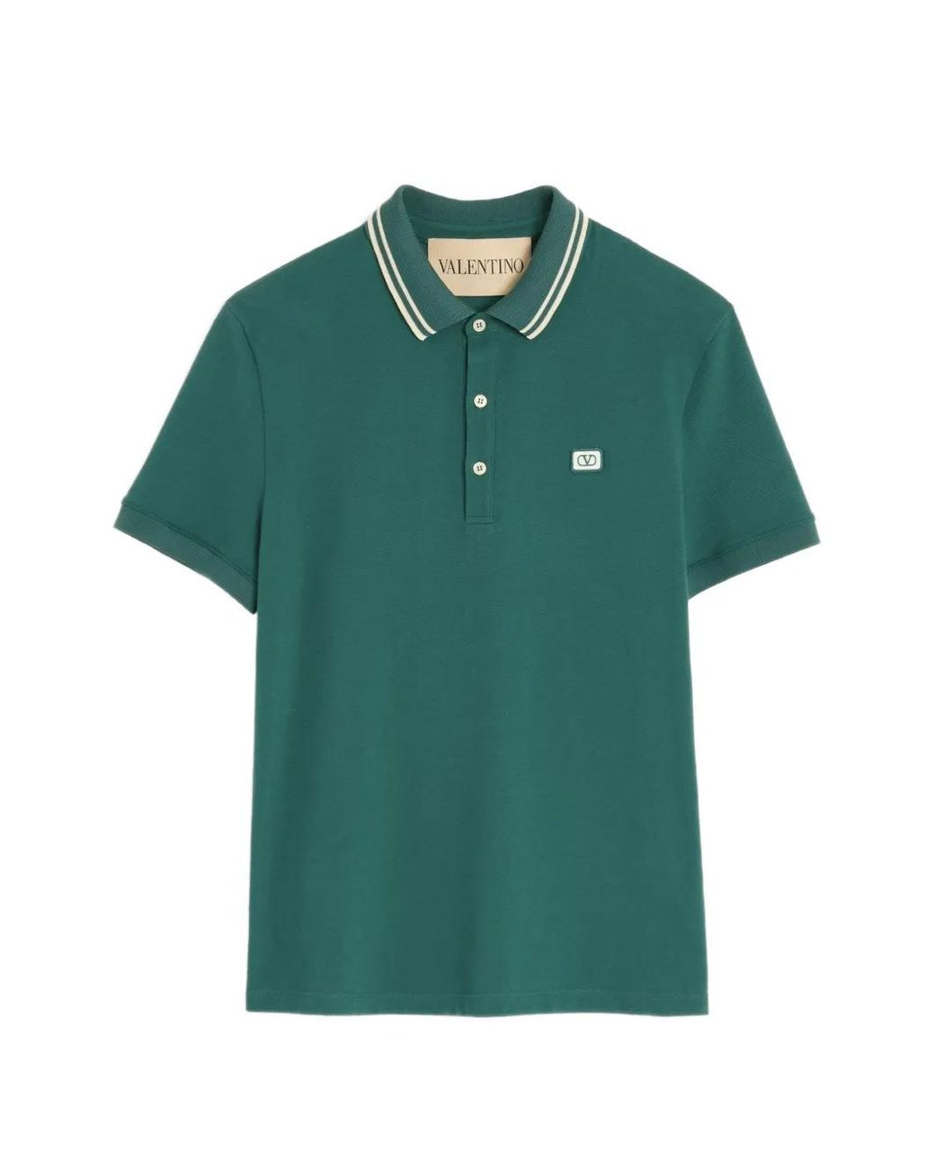 Valentino Garavani Green Contrast-Collar Polo Shirt for men