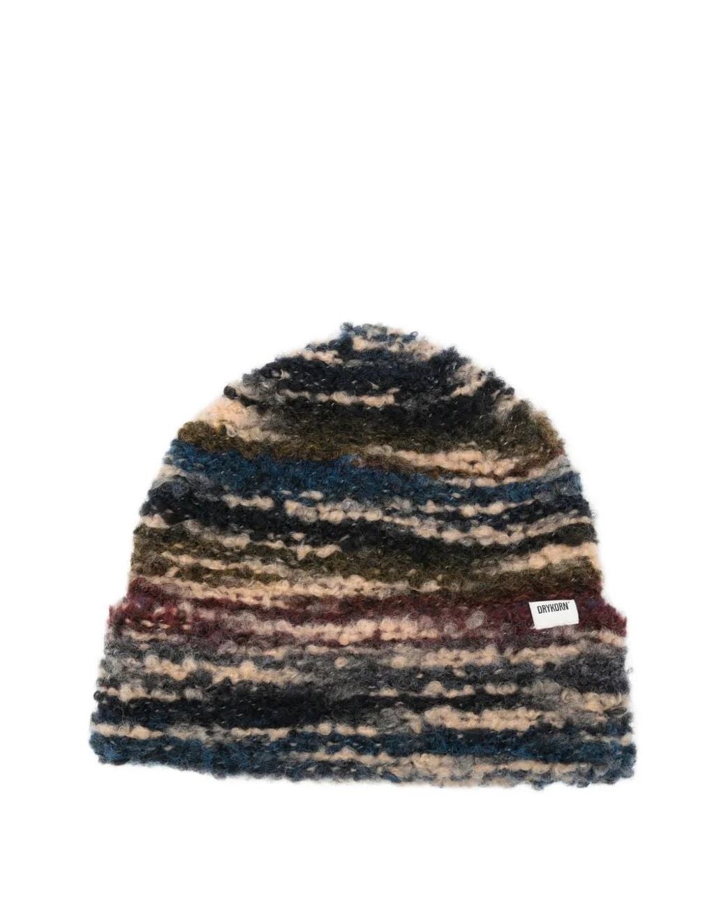 Drykorn Black Striped Chunky-Knit Beanie Hat for men