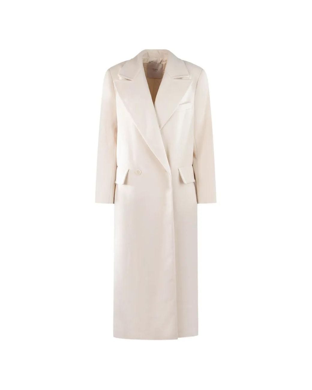 Cruna White Double-Breasted Peak-Lapels Coat