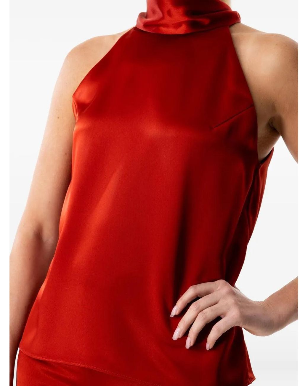 Galvan Red Halter-Neck Bow-Detail Blouse