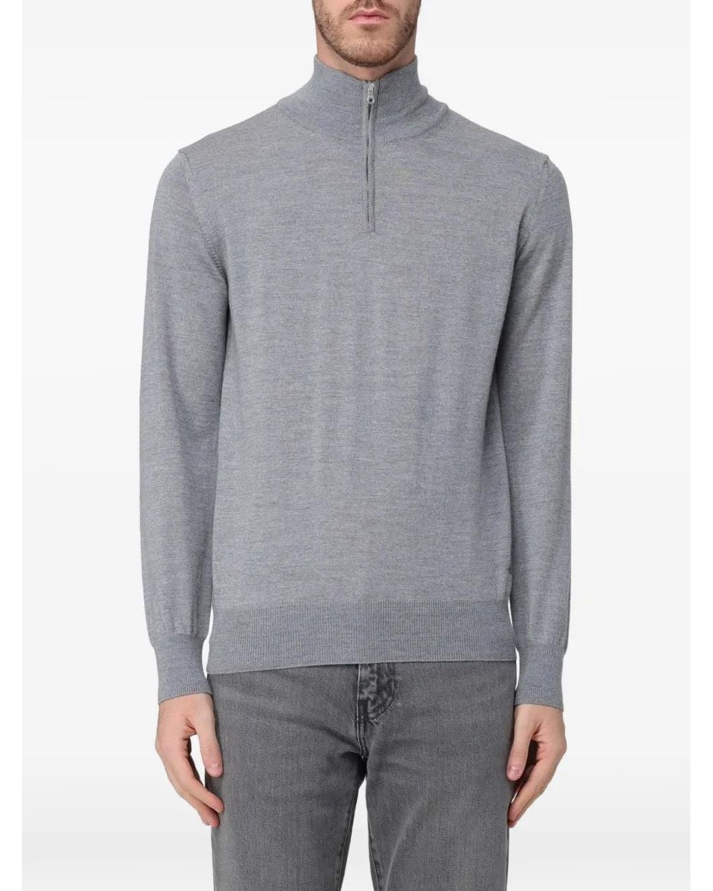 Brooksfield Gray Half-Zip Long-Sleeve Sweater for men