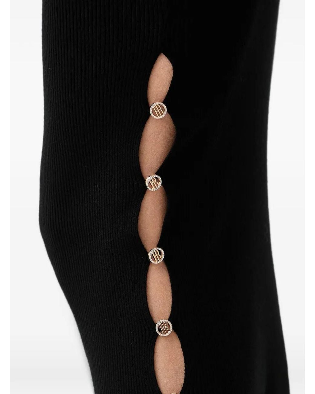 Fracomina Black Ribbed-Knit Logo-Button Midi Skirt