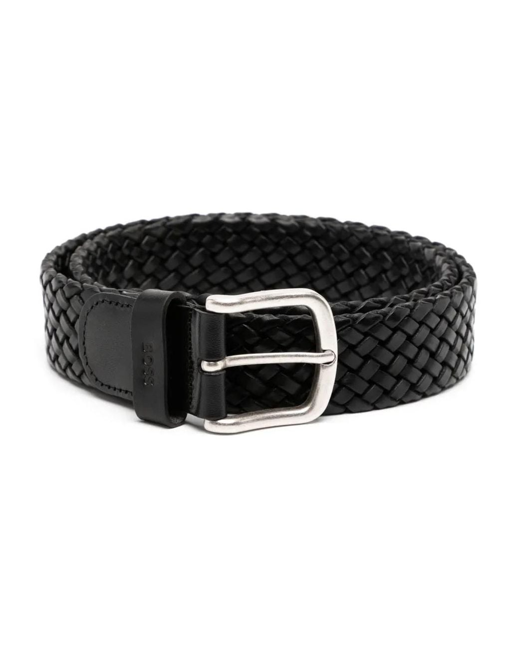 Boss Black Woven Leather Belt for men