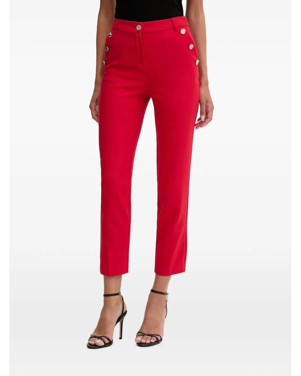 Morgan Red Button-Detail Cropped Trousers