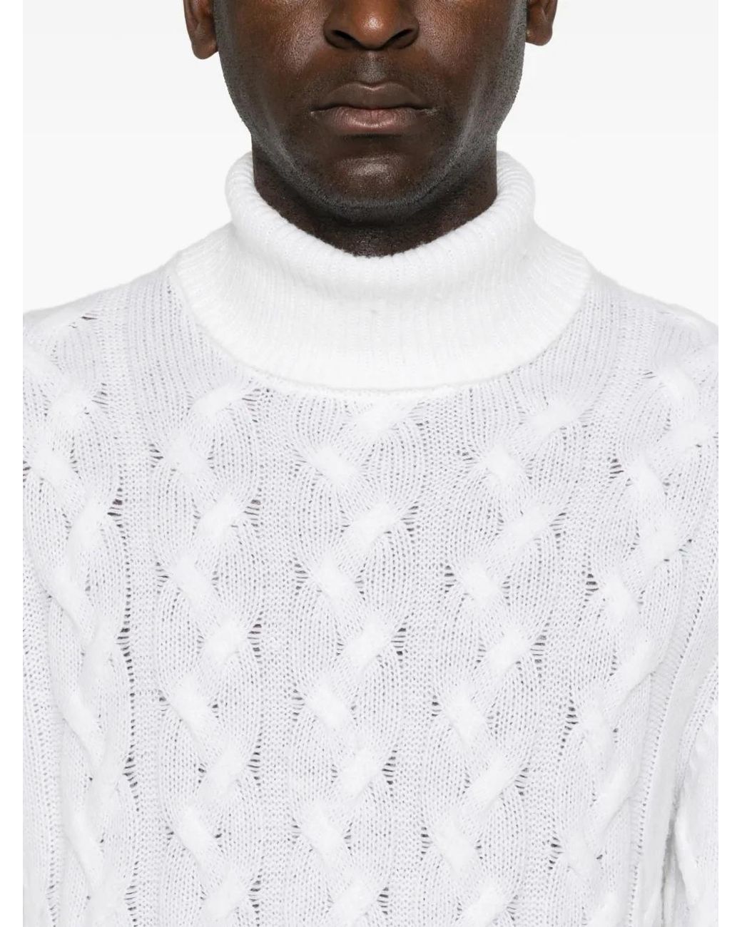Gran Sasso White Pull En Maille Torsadée À Col Roulé for men