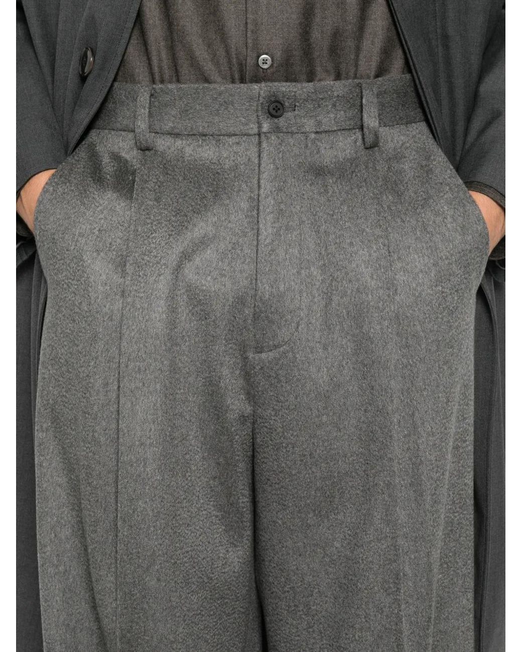 Ssstein Gray Pleated Wide-Leg Trousers for men