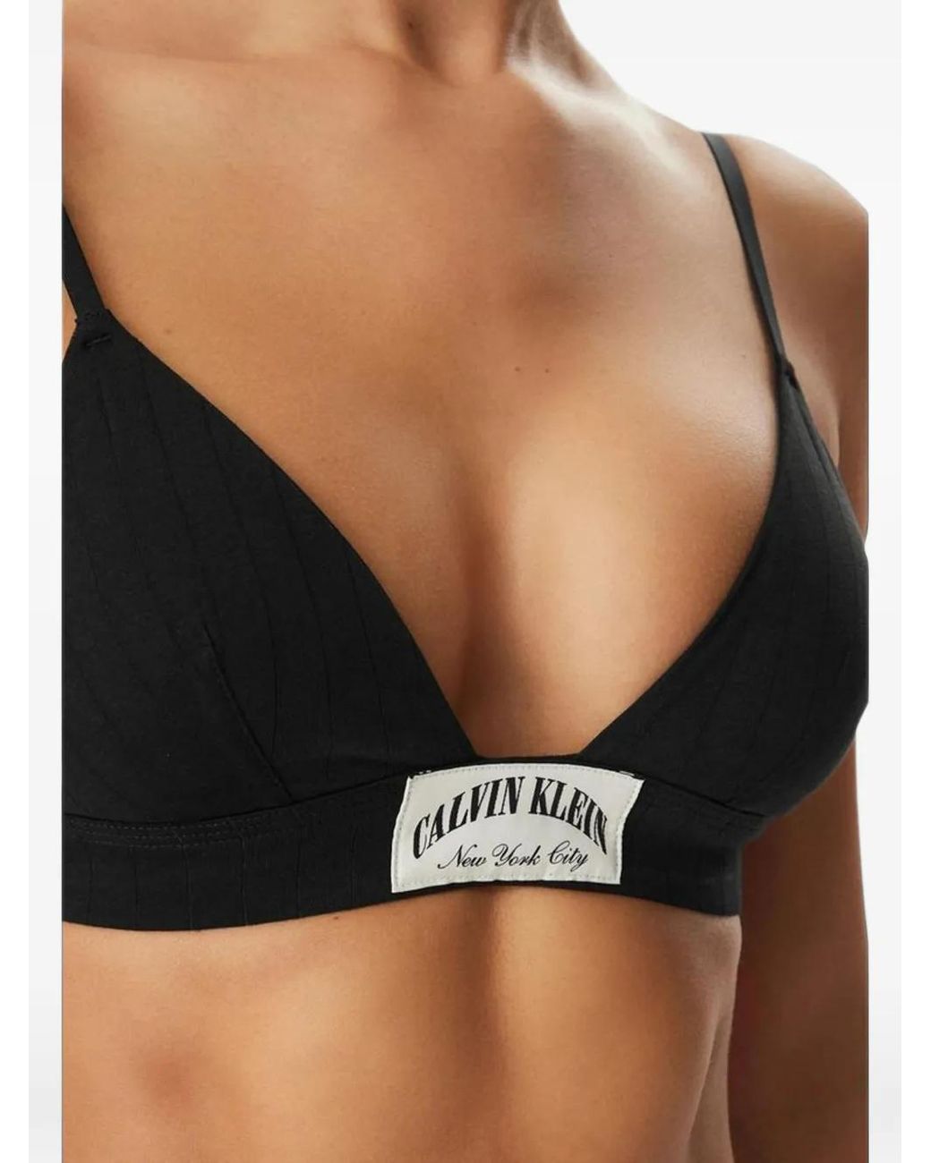 Calvin Klein Black Geripptes Bralette Mit Logo-Patch