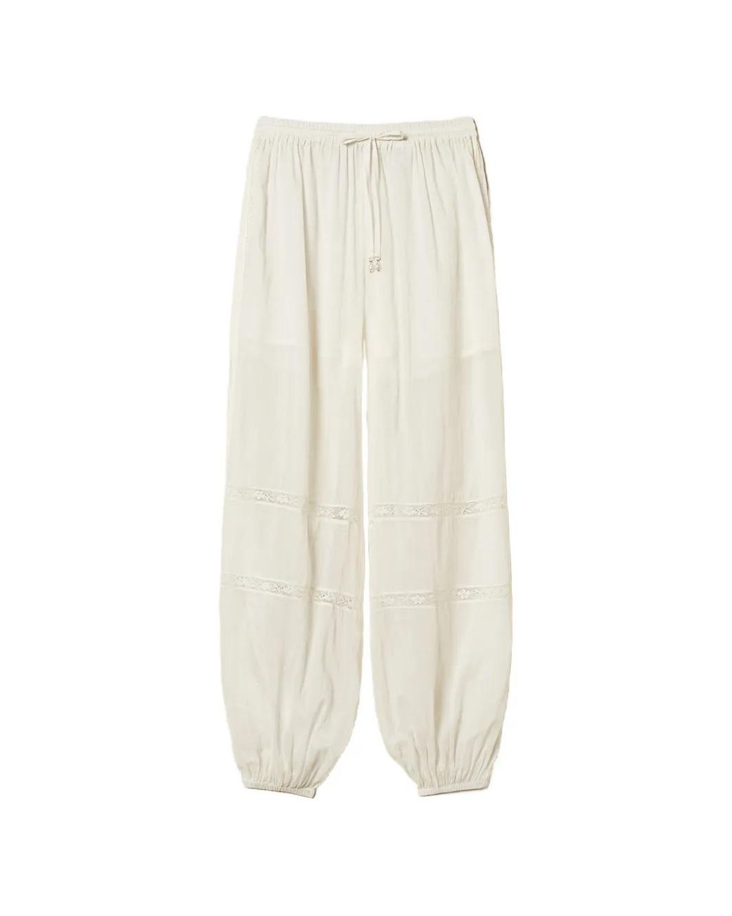 Twinset White Muslin Trousers With Lace