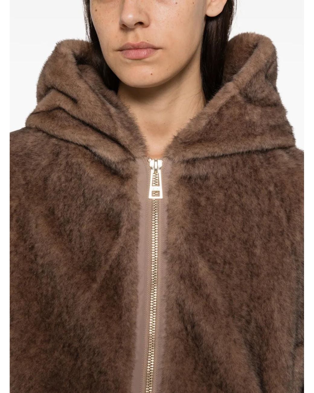 Liu Jo Brown Faux-Fur Hooded Jacket