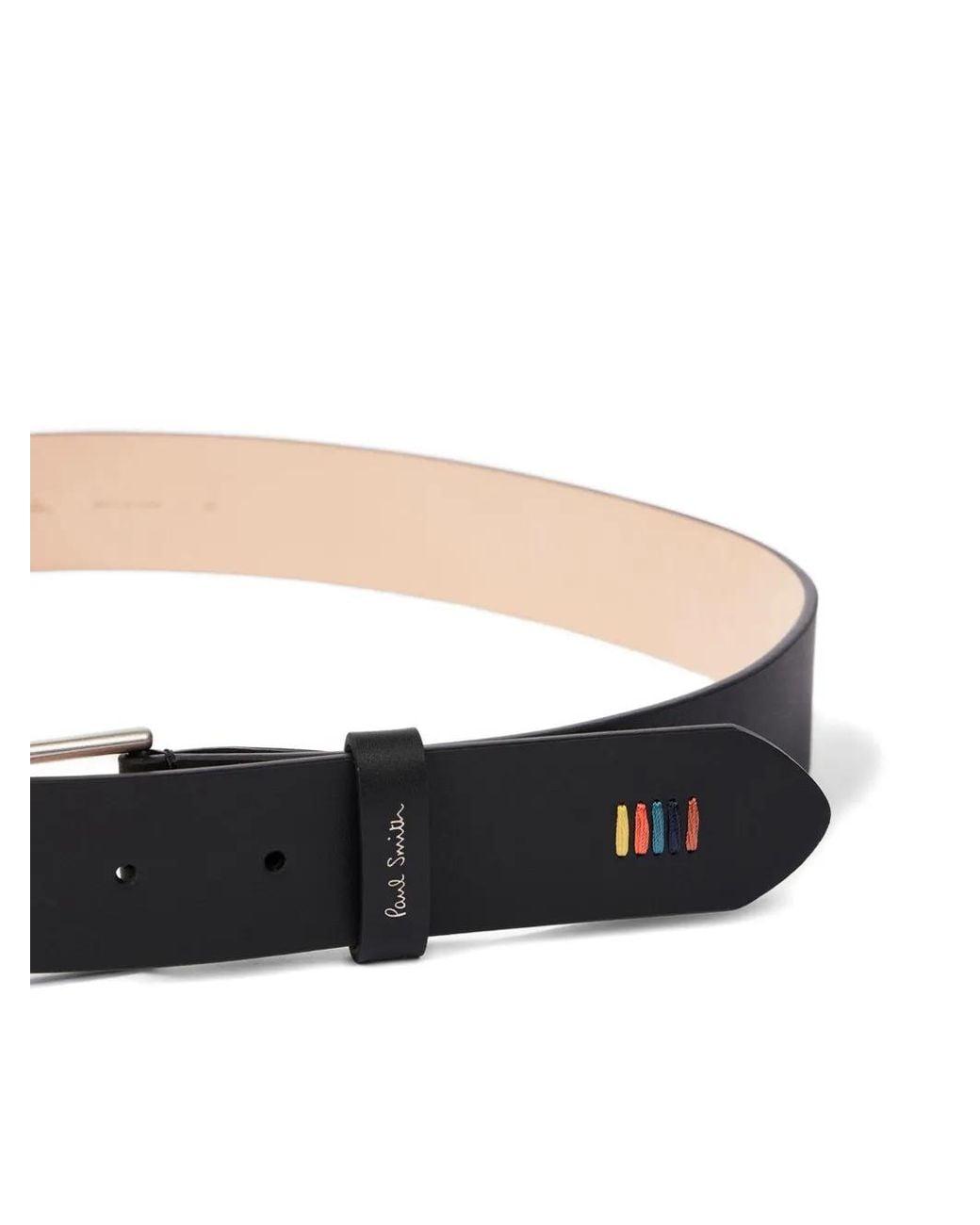 Paul Smith White Leather 'Artist Stripe' Stitch Belt for men