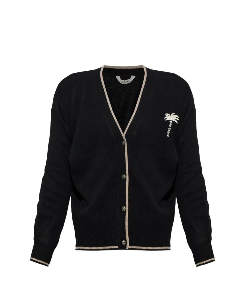 Palm Angels Black Embroidered-Logo Wool Cardigan for men