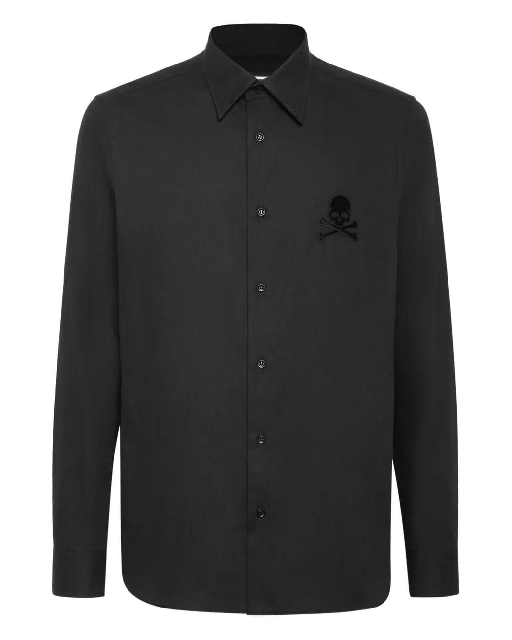 Philipp Plein Black Skull-Embroidered Long-Sleeve Shirt for men
