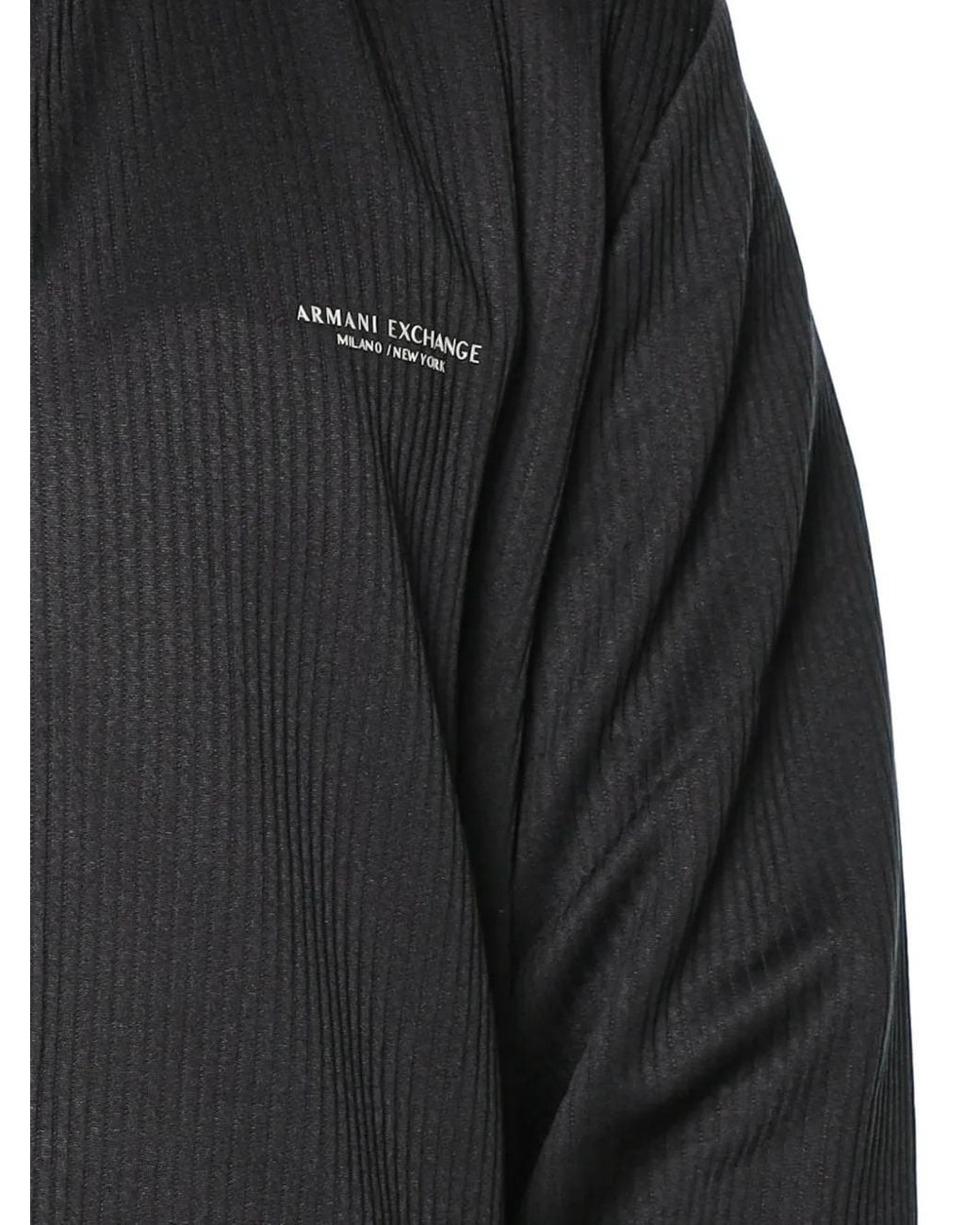 ARMANI EXCHANGE Black Logo-Print Ribbed-Knit Sweatshirt for men