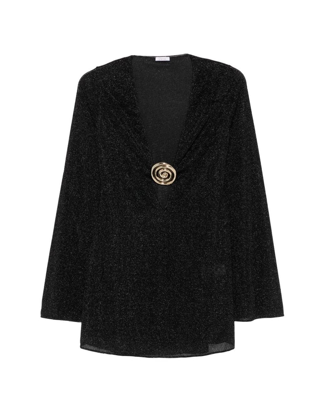 Oseree Black Dress V-Neck