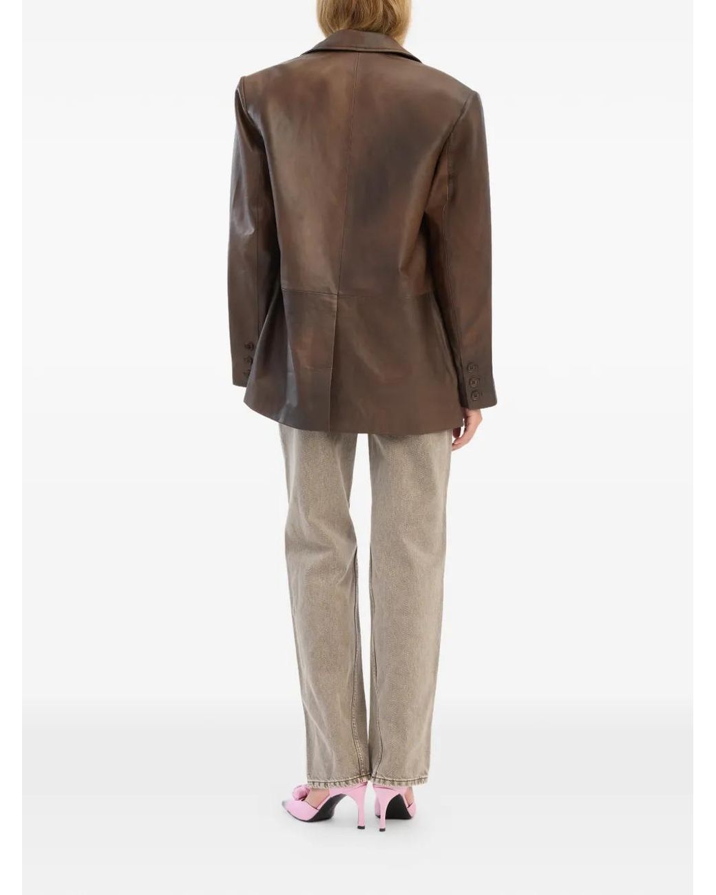 ROTATE BIRGER CHRISTENSEN Brown Leather Blazer