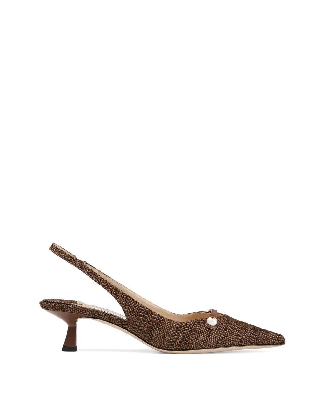 Jimmy Choo Brown Amita 45 Tan Fine Raffia-Effect Slingback Pumps