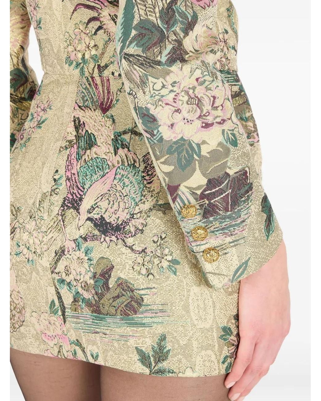 Roberto Cavalli Metallic Pheasant Floral Double-Breasted Jacket
