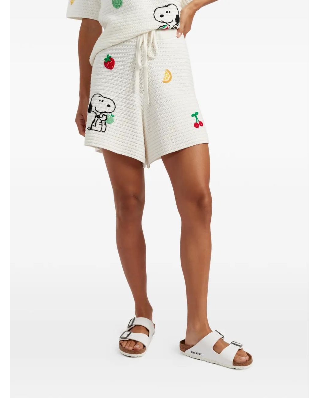 Chinti & Parker White Snoopy Cotton Crochet Shorts