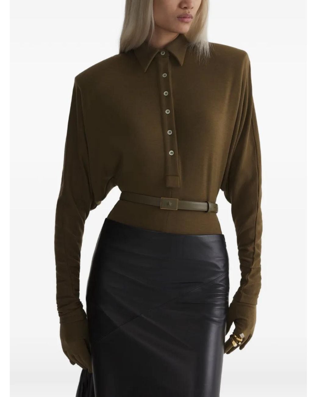 Mugler Black Batsleeves Polo Bodysuit