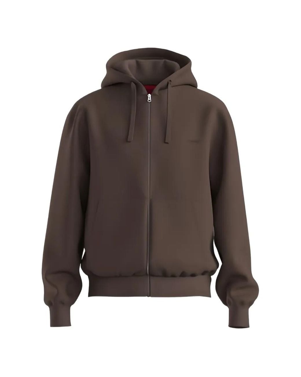 HUGO Brown Cotton Terry Zip-Up Hoodie Eith Logo Print for men