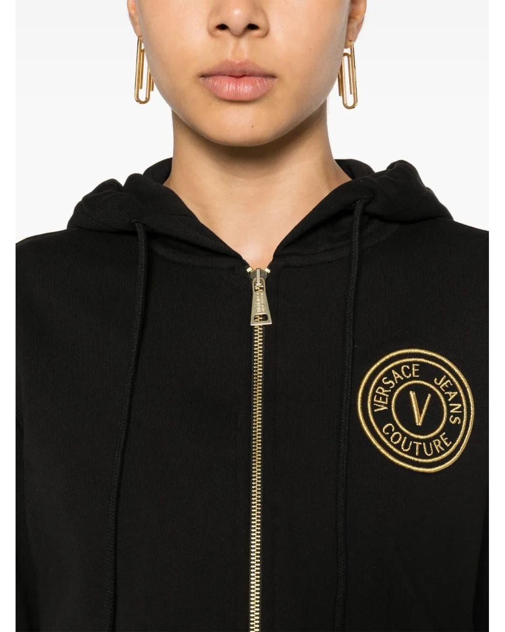 Versace Jeans Couture Black Zip-Up Sweatshirt With Embroidered Logo