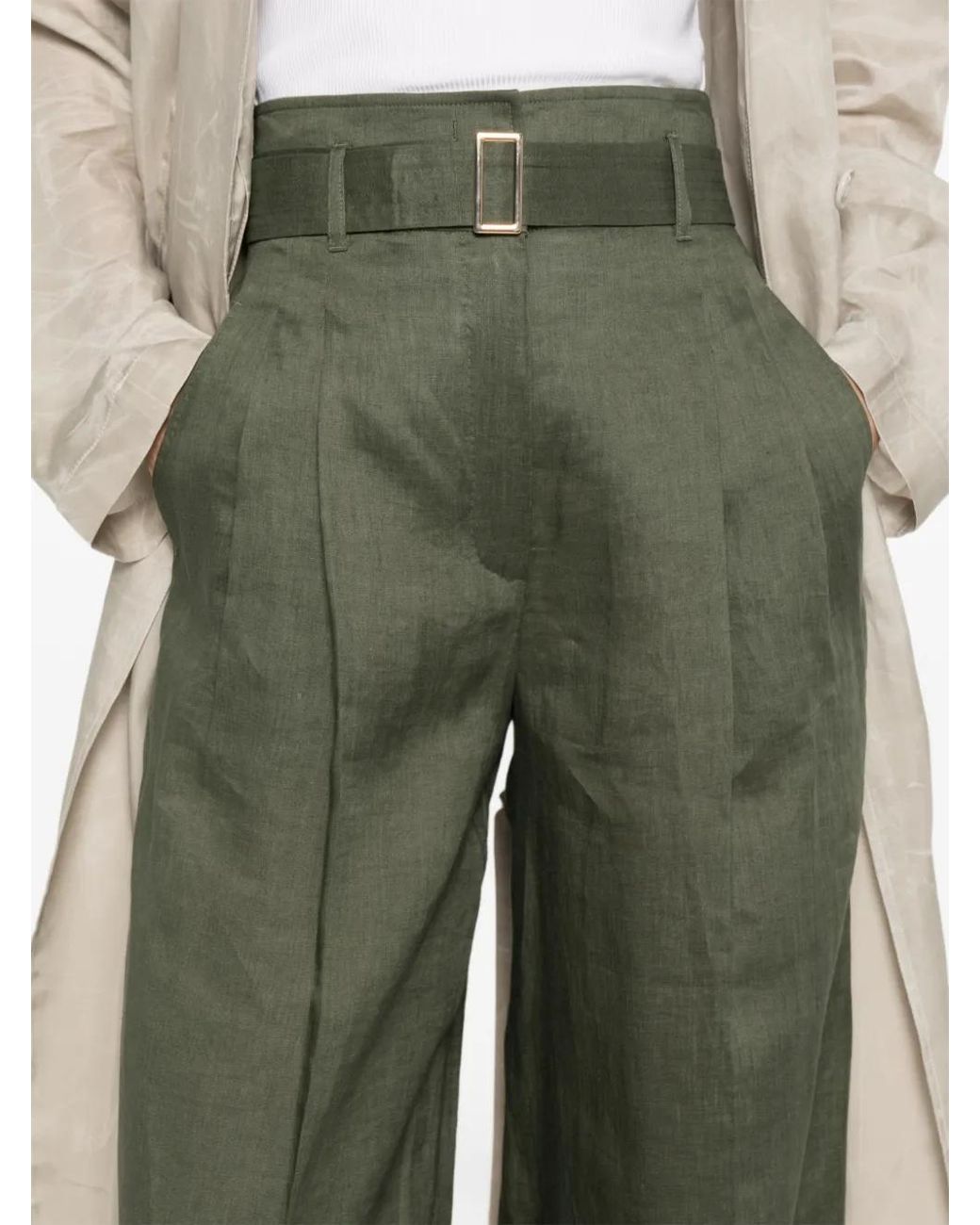 Max Mara Green Pantalon Ample À Taille Ceinturée