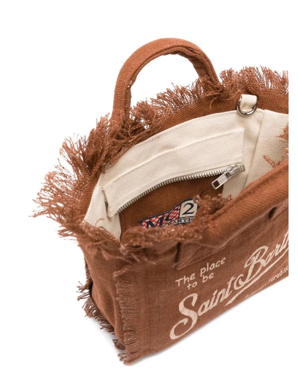 Mc2 Saint Barth Brown Solid Linen Vanity Mini Bag With Removable Strap