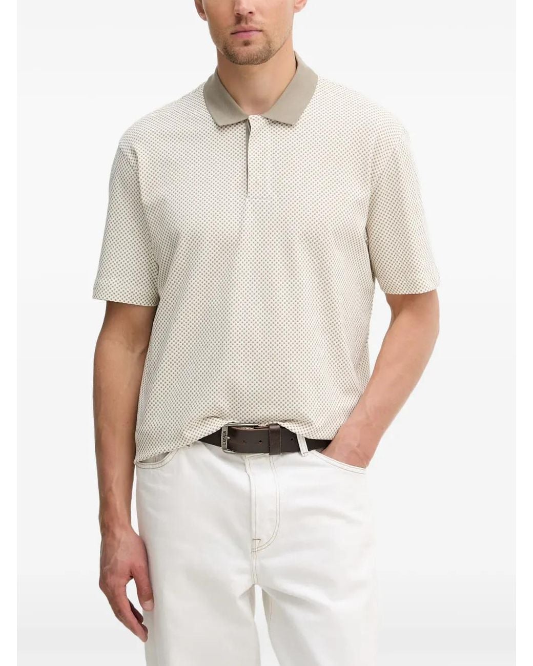 ARMANI EXCHANGE White Geometric-Pattern Polo Shirt for men