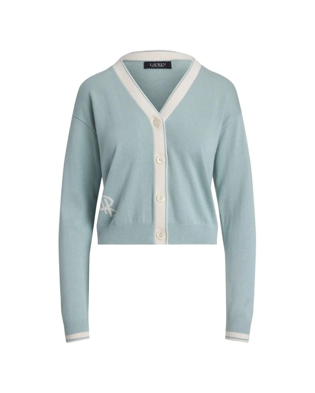 Ralph Lauren Blue Embroidered-Logo Cardigan