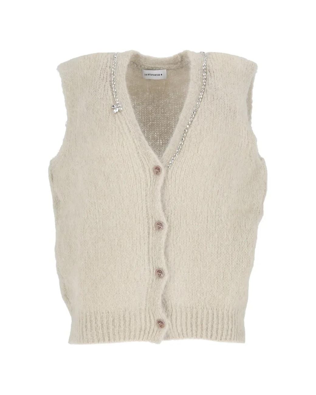 Shirtaporter White Crystal-Embellished Mohair-Blend Gilet