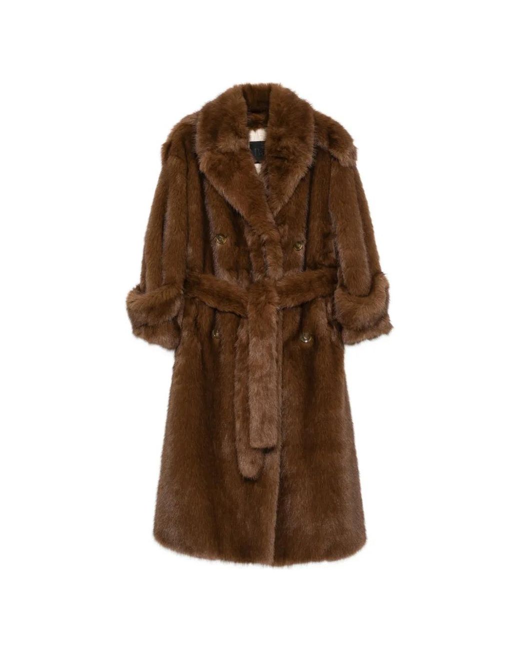 BB COUTURE Brown Farrah Faux-Fur Belted Coat
