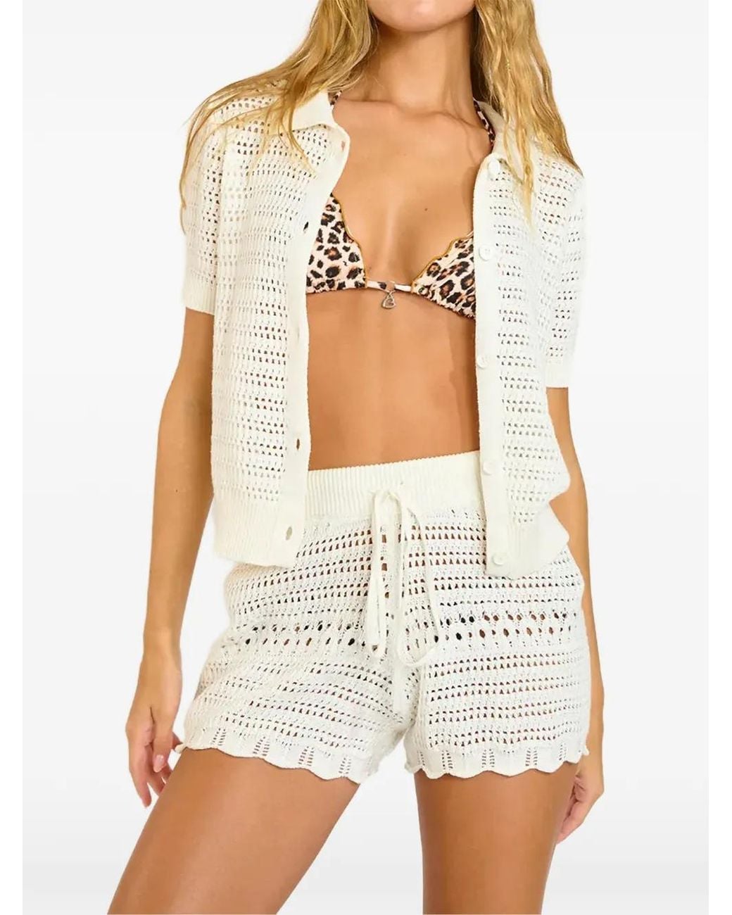 Banana Moon White Dalia Apocada Crochet-Knit Short-Sleeve Shirt