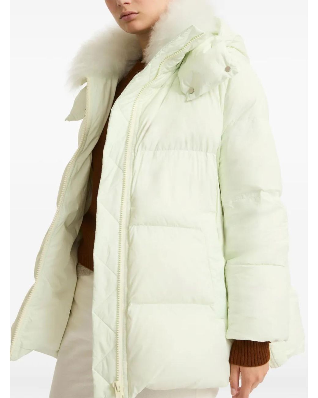 Yves Salomon White Shearling-Trimmed Down Jacket