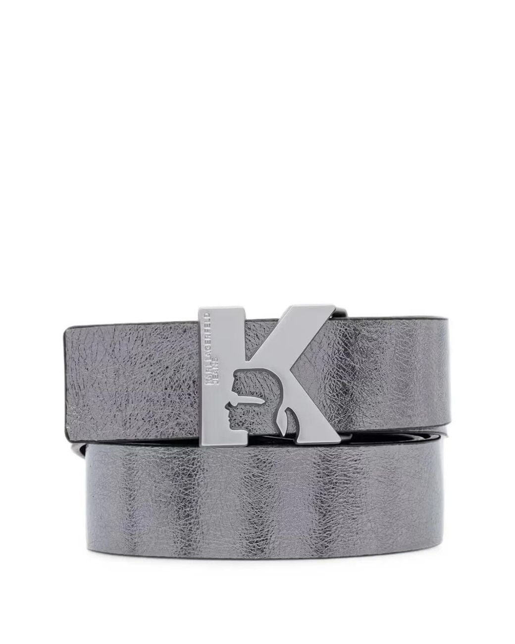 Karl Lagerfeld Gray Cracked-Effect Logo-Buckle Belt